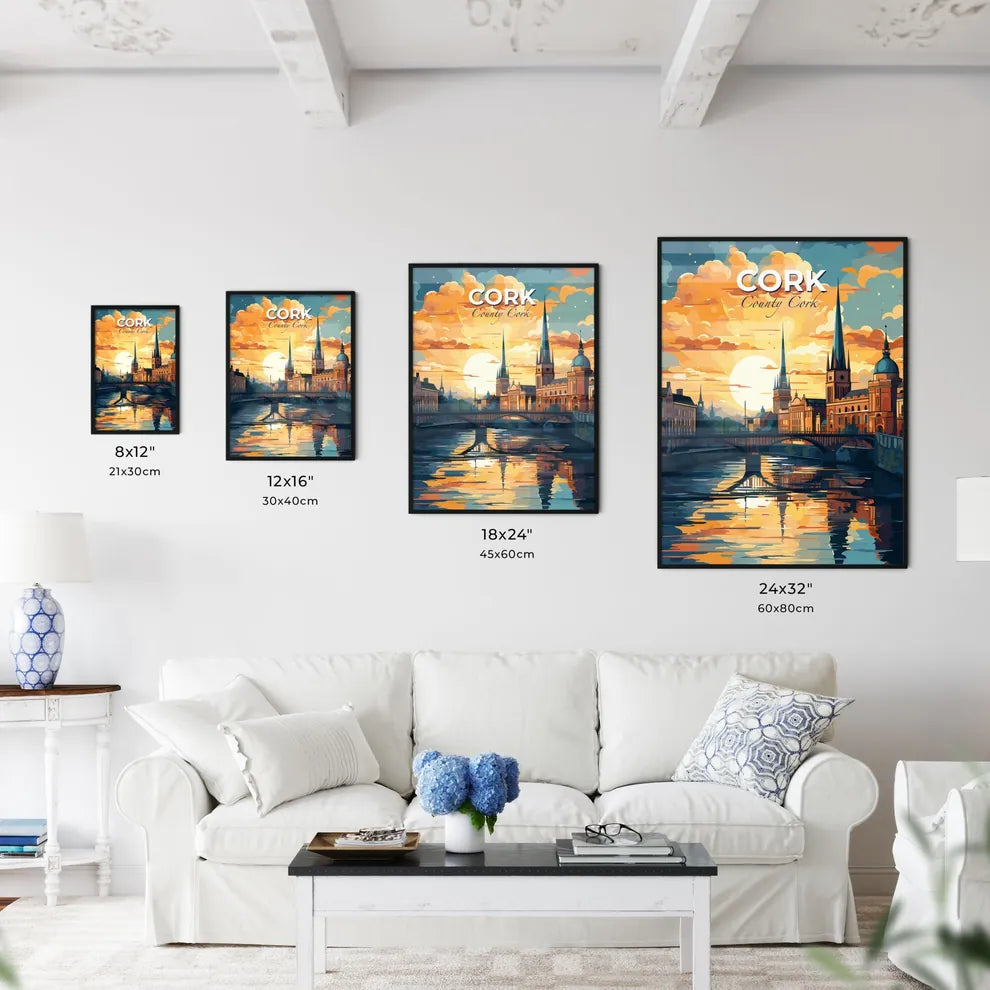 Cork, County Cork, A Poster of a bridge over a river with a bridge and a city with towers Default Title