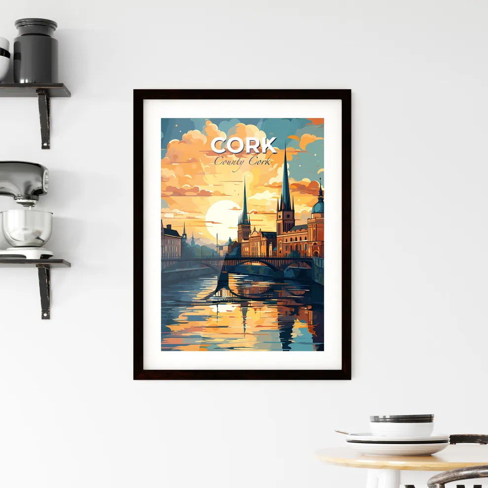 Cork, County Cork, A Poster of a bridge over a river with a bridge and a city with towers Default Title