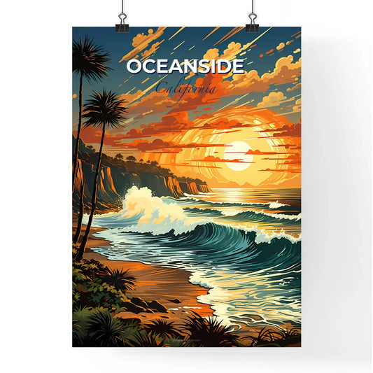 Oceanside, California, A Poster of a beach with waves and palm trees Default Title