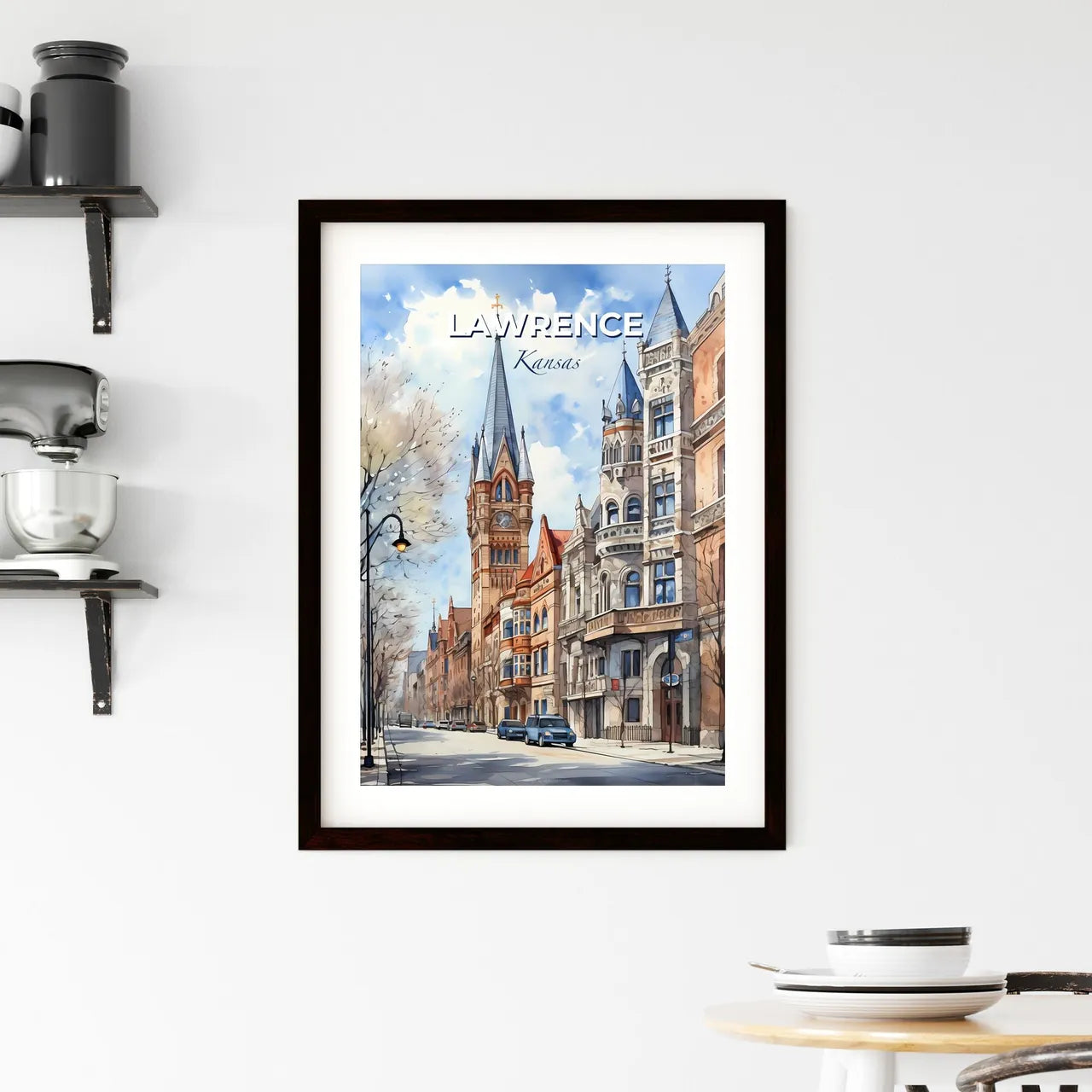 Lawrence, Kansas, A Poster of a street with buildings and cars on it Default Title