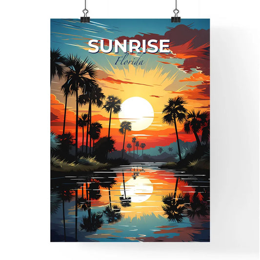 Sunrise, Florida, A Poster of a sunset over a river with palm trees Default Title