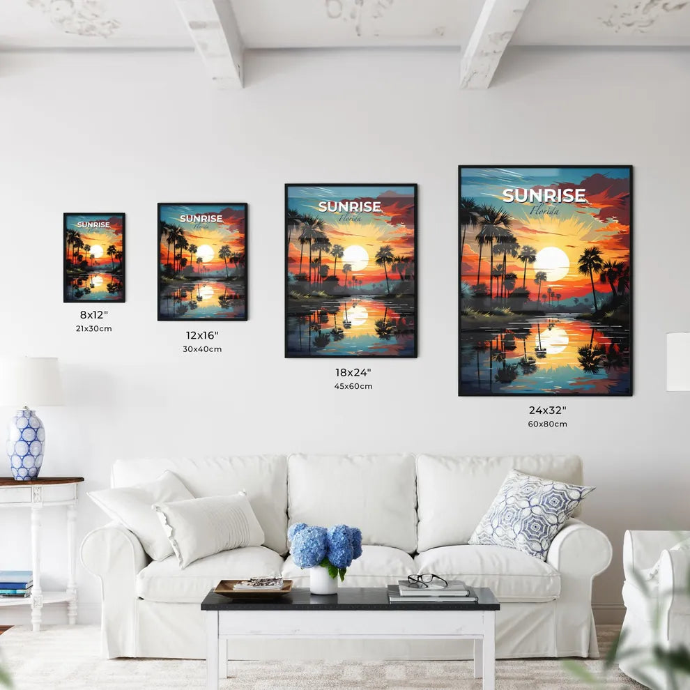 Sunrise, Florida, A Poster of a sunset over a river with palm trees Default Title