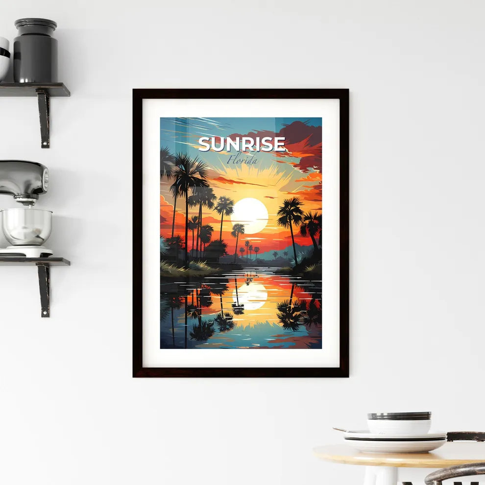 Sunrise, Florida, A Poster of a sunset over a river with palm trees Default Title