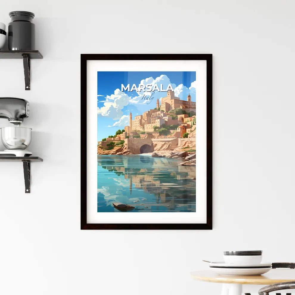 Marsala, Italy, A Poster of a city on a hill with a bridge and a body of water Default Title