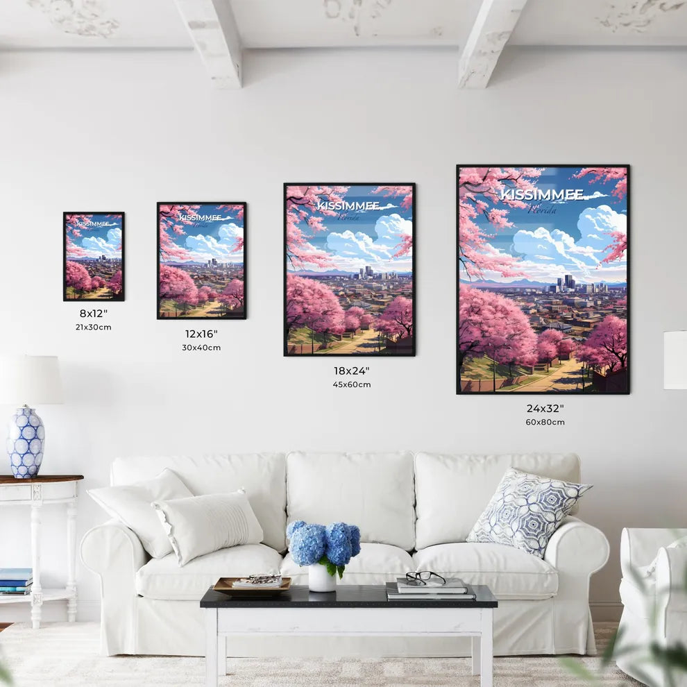 Kissimmee, Florida, A Poster of a city with pink trees and buildings Default Title
