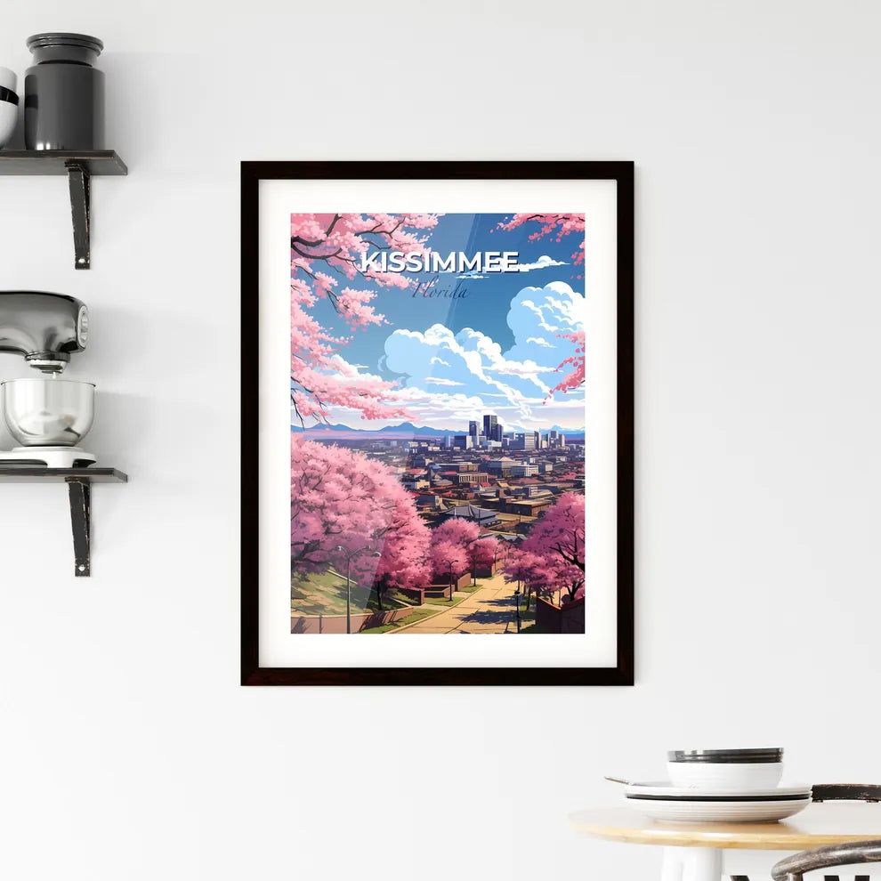 Kissimmee, Florida, A Poster of a city with pink trees and buildings Default Title