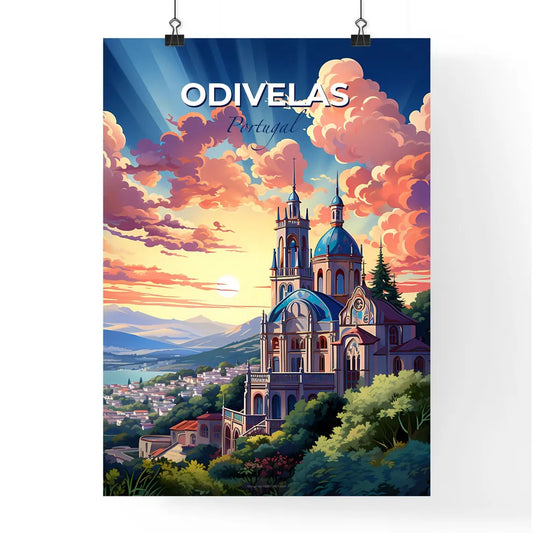 Odivelas, Portugal, A Poster of a building with a blue dome and a blue roof with trees and a cloudy sky Default Title