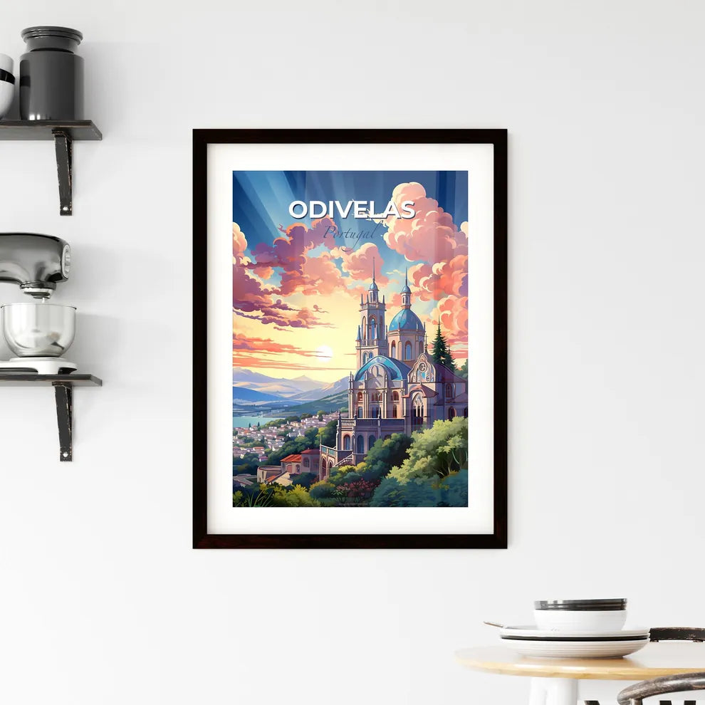 Odivelas, Portugal, A Poster of a building with a blue dome and a blue roof with trees and a cloudy sky Default Title