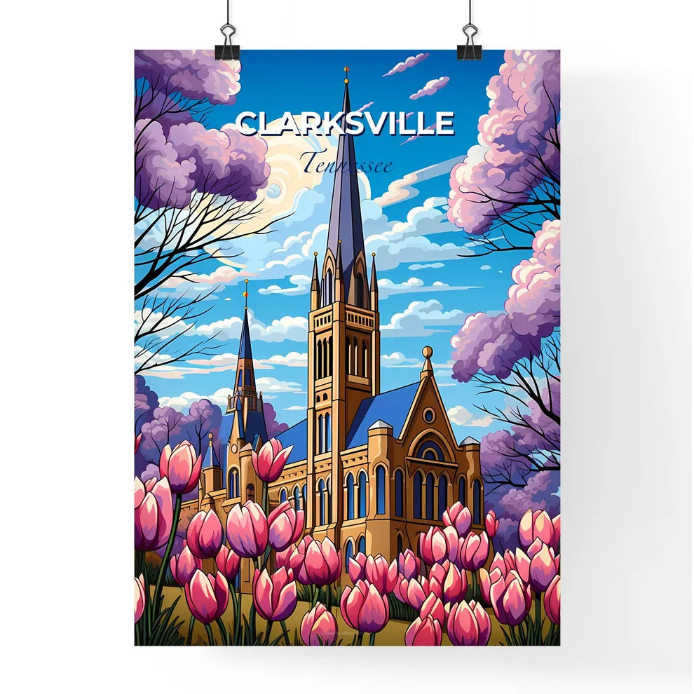Clarksville, Tennessee, A Poster of a church with a tower and flowers Default Title