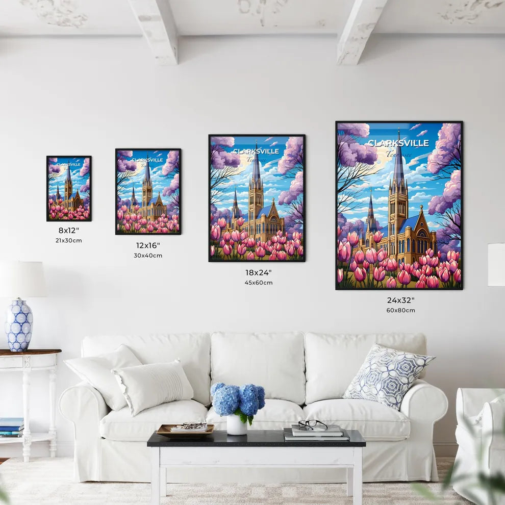 Clarksville, Tennessee, A Poster of a church with a tower and flowers Default Title