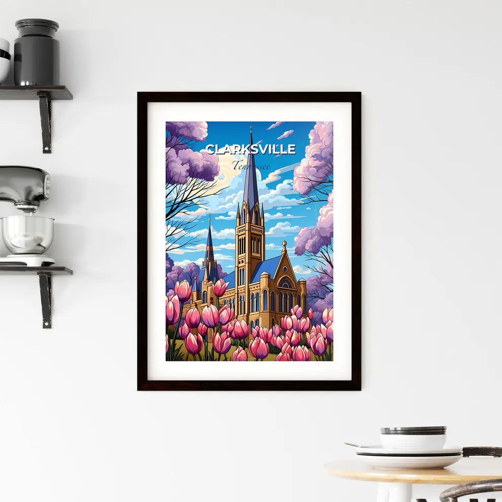 Clarksville, Tennessee, A Poster of a church with a tower and flowers Default Title