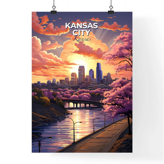 Kansas City, Kansas, A Poster of a city with pink trees and a bridge Default Title