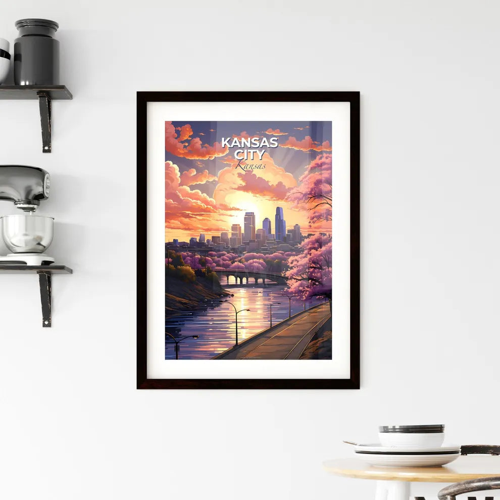 Kansas City, Kansas, A Poster of a city with pink trees and a bridge Default Title