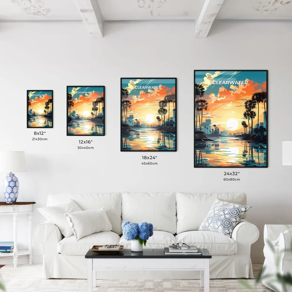 Clearwater, Florida, A Poster of a sunset over a river with palm trees Default Title