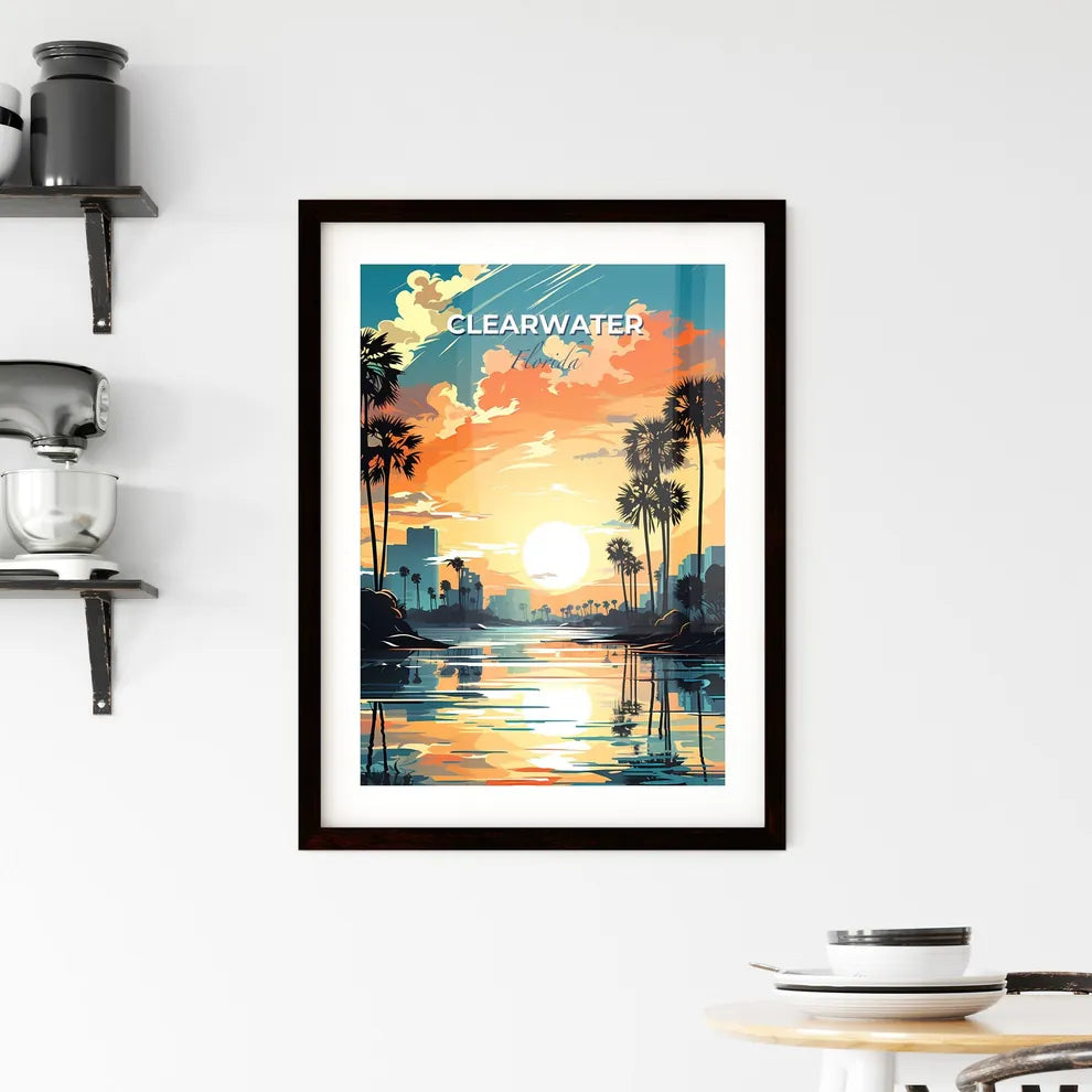 Clearwater, Florida, A Poster of a sunset over a river with palm trees Default Title