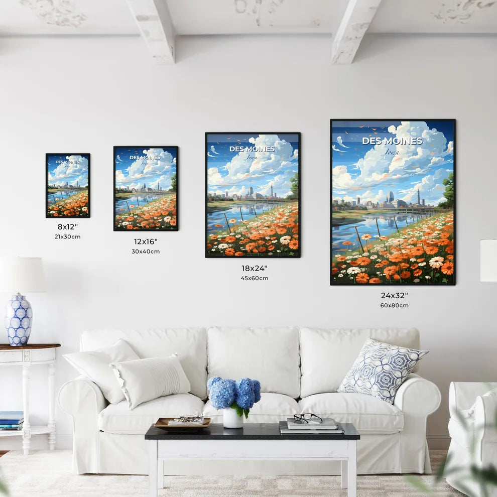 Des Moines, Iowa, A Poster of a flower field by a river Default Title