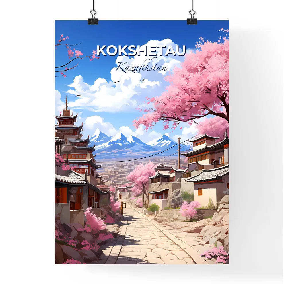 Kokshetau, Kazakhstan, A Poster of a street with buildings and trees Default Title