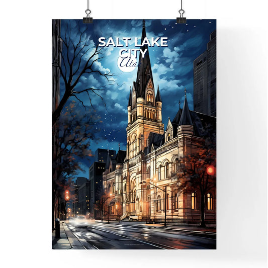 Salt Lake City, Utah, A Poster of a building with a steeple and trees on a street Default Title