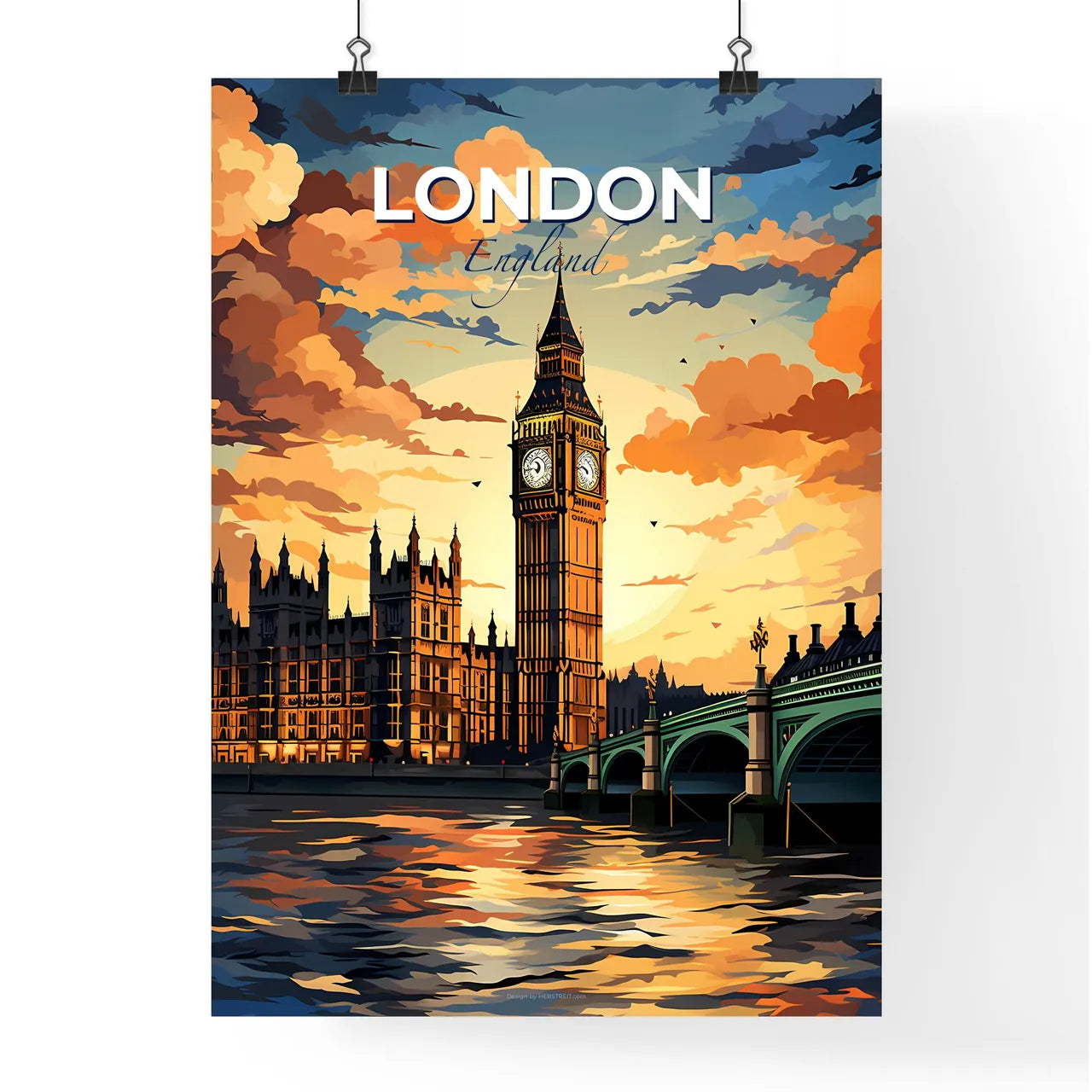London, England, A Poster of a clock tower in front of a river Default Title