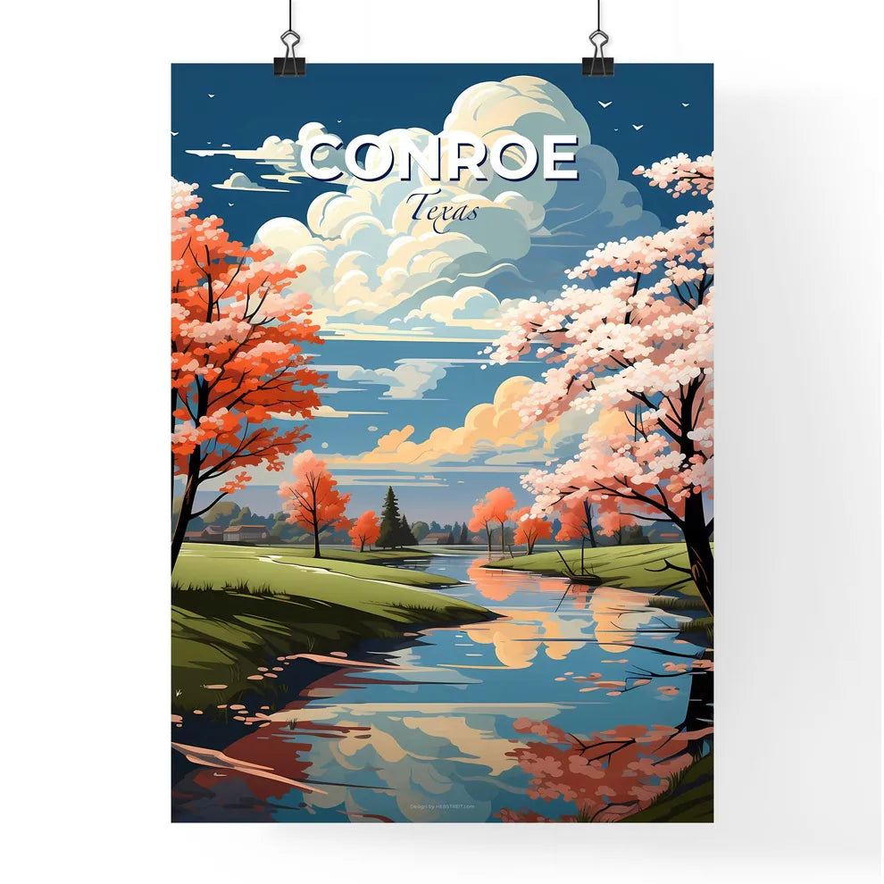 Conroe, Texas, A Poster of a river running through a grassy area with trees and grass Default Title