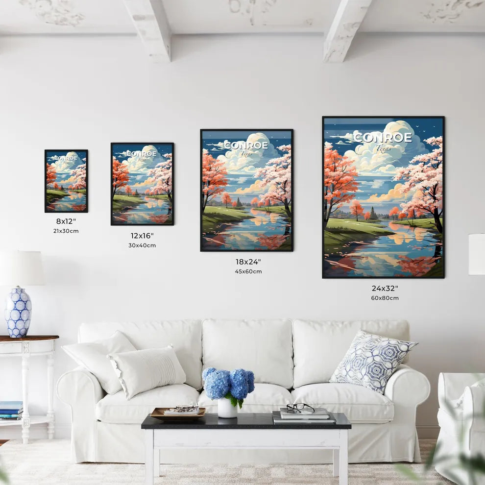 Conroe, Texas, A Poster of a river running through a grassy area with trees and grass Default Title