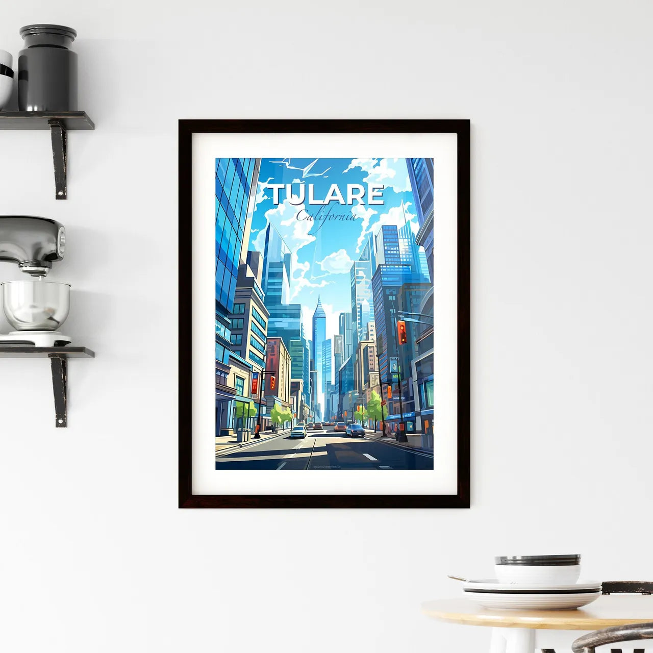 Tulare, California, A Poster of a city street with tall buildings Default Title