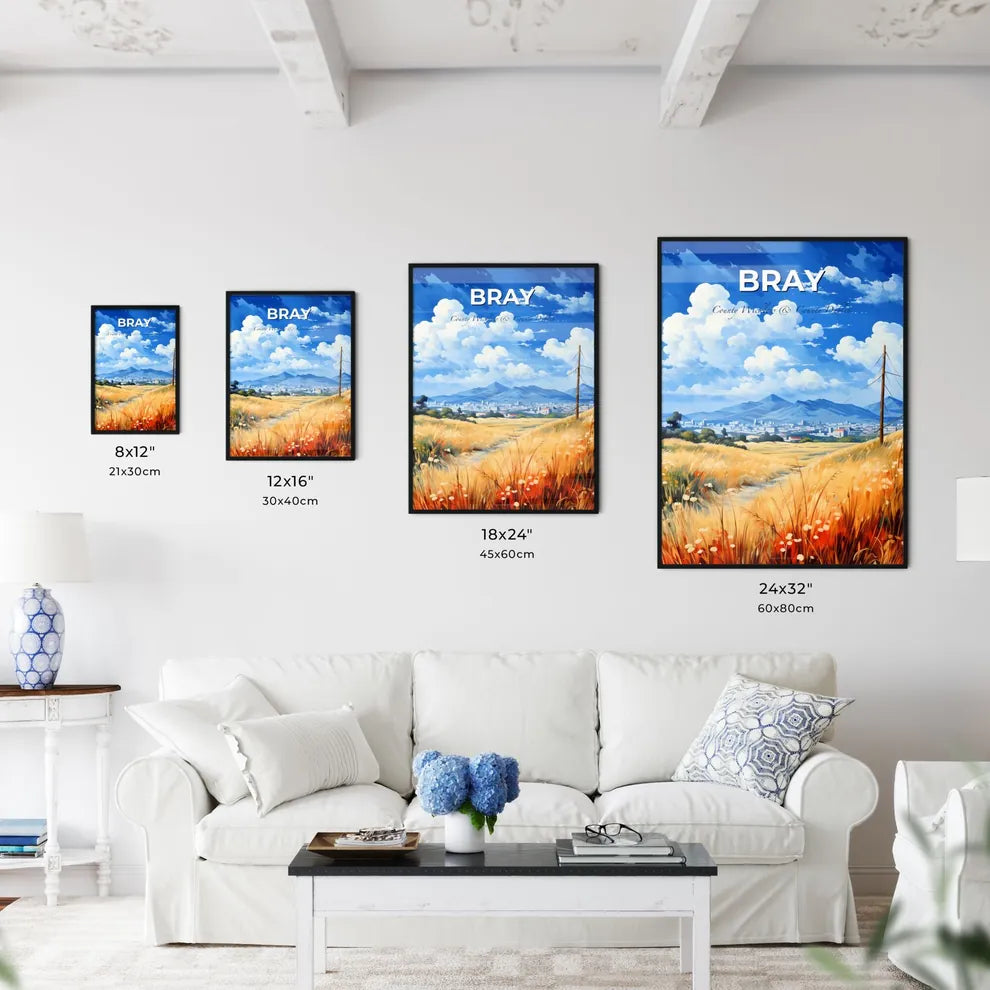 Bray, County Wicklow & County Dublin, A Poster of a field of grass with a power line and a city in the background Default Title