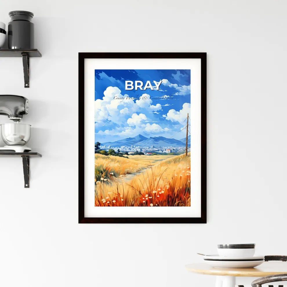 Bray, County Wicklow & County Dublin, A Poster of a field of grass with a power line and a city in the background Default Title