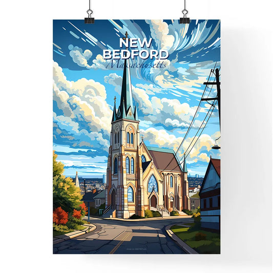 New Bedford, Massachusetts, A Poster of a church with a steeple and trees and power lines Default Title