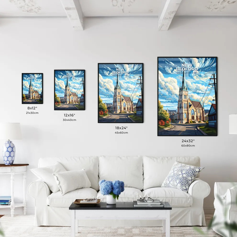 New Bedford, Massachusetts, A Poster of a church with a steeple and trees and power lines Default Title