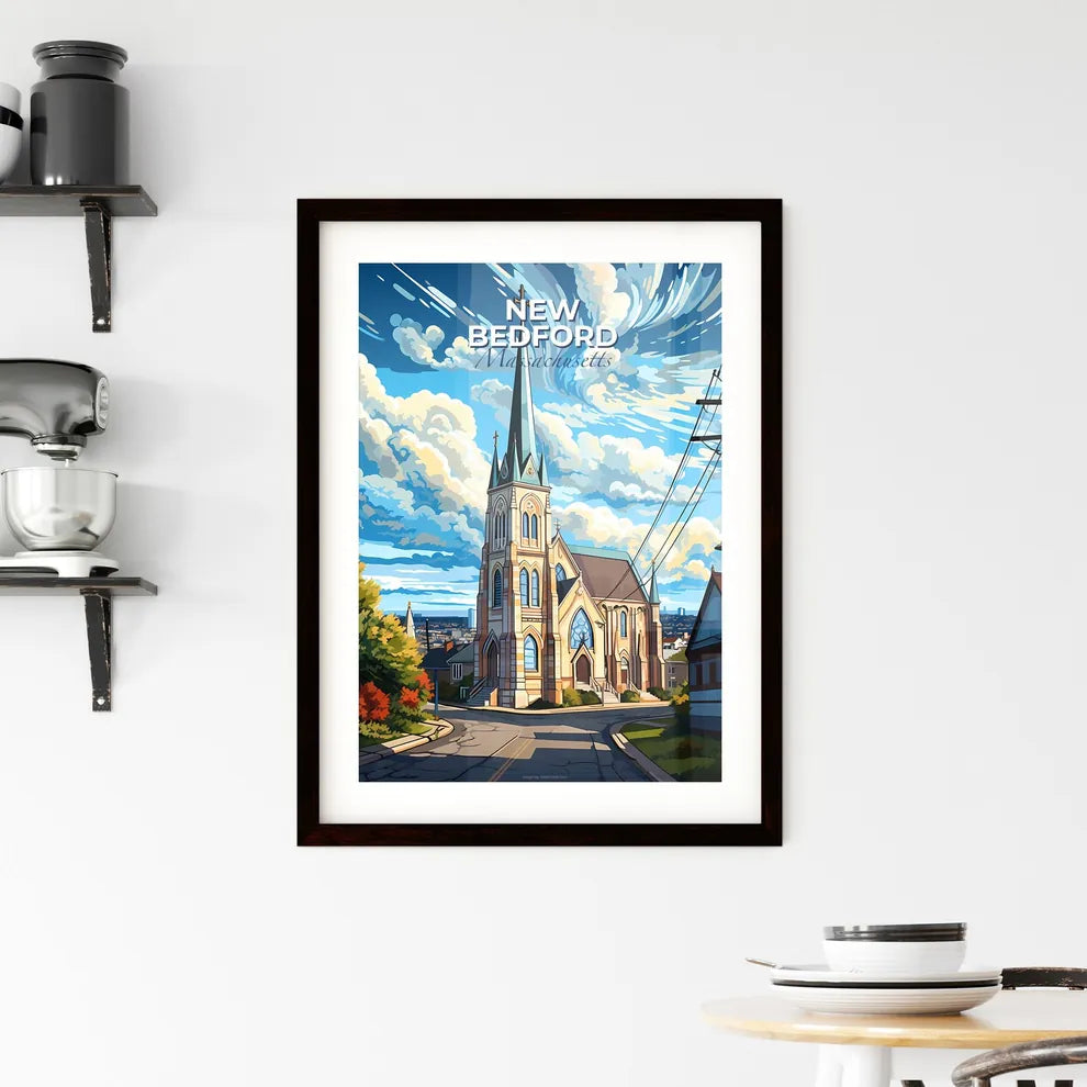 New Bedford, Massachusetts, A Poster of a church with a steeple and trees and power lines Default Title