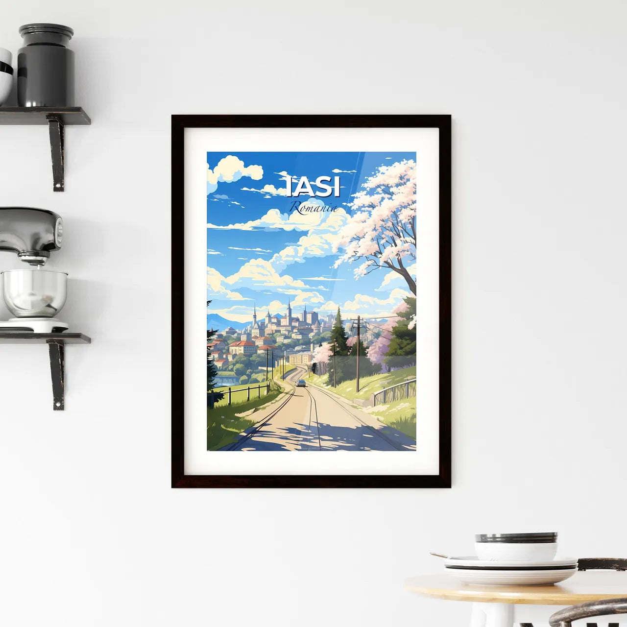 Iasi, Romania, A Poster of a road with trees and buildings on it Default Title