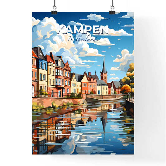 Kampen, Netherlands, A Poster of a water way with a row of buildings and trees Default Title