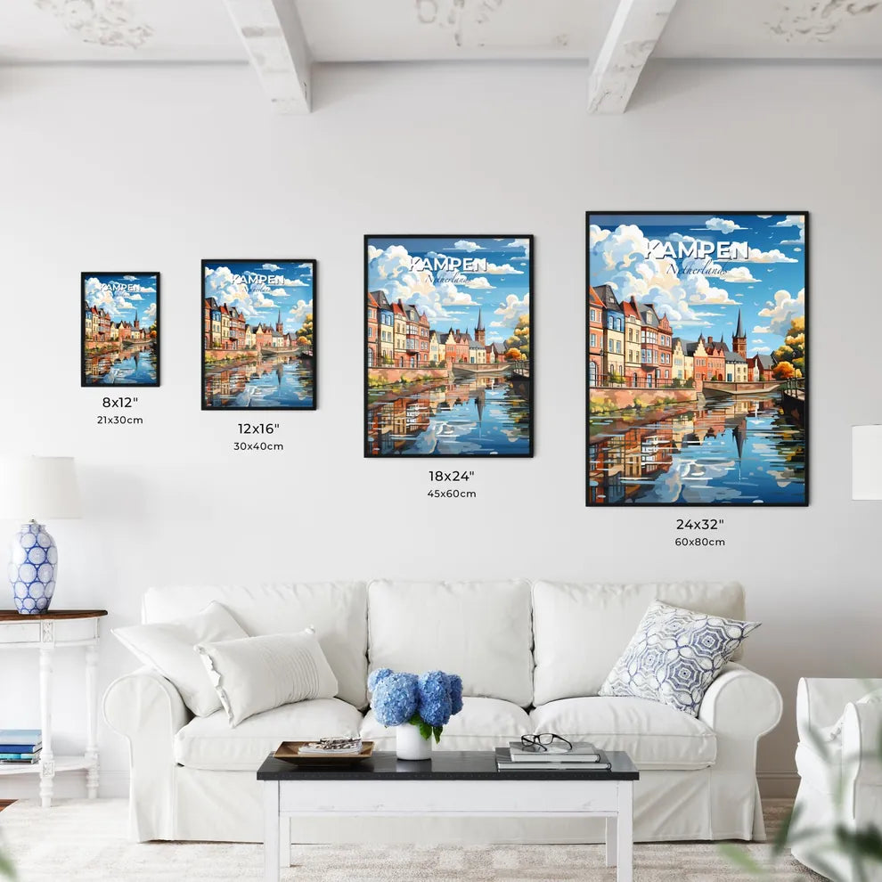 Kampen, Netherlands, A Poster of a water way with a row of buildings and trees Default Title
