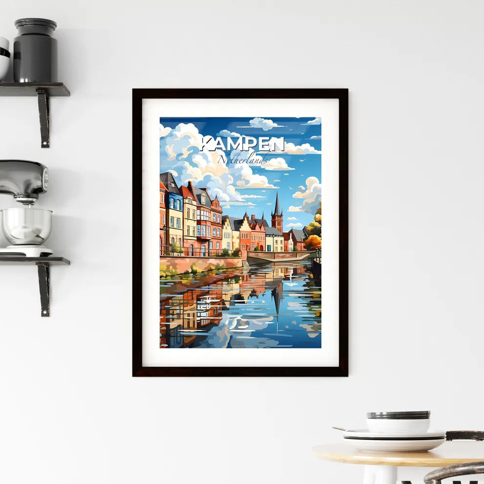 Kampen, Netherlands, A Poster of a water way with a row of buildings and trees Default Title