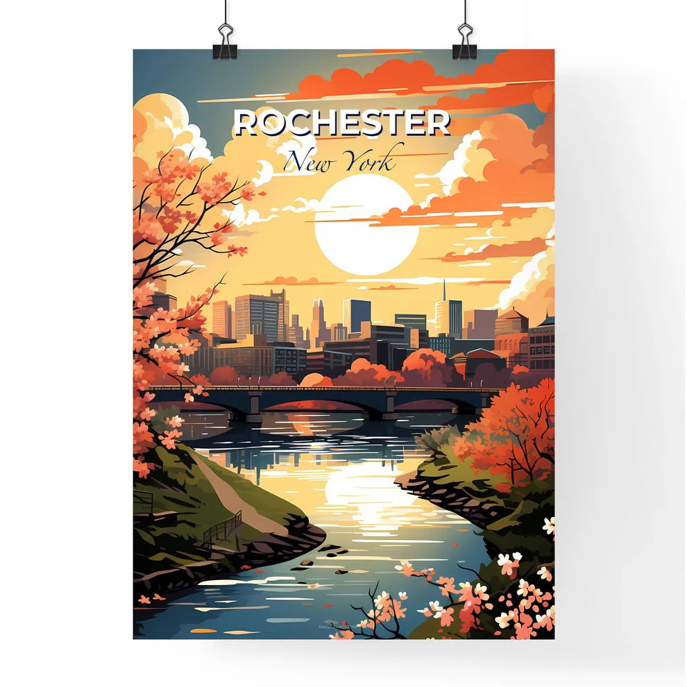 Rochester, New York, A Poster of a river with a bridge and trees in front of a city Default Title