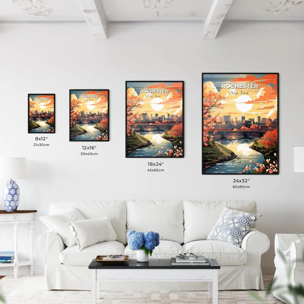 Rochester, New York, A Poster of a river with a bridge and trees in front of a city Default Title