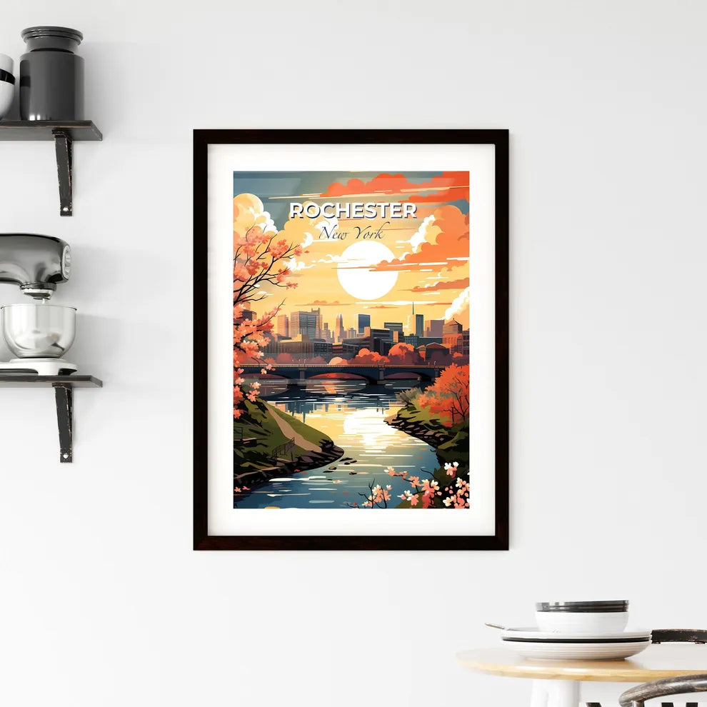 Rochester, New York, A Poster of a river with a bridge and trees in front of a city Default Title