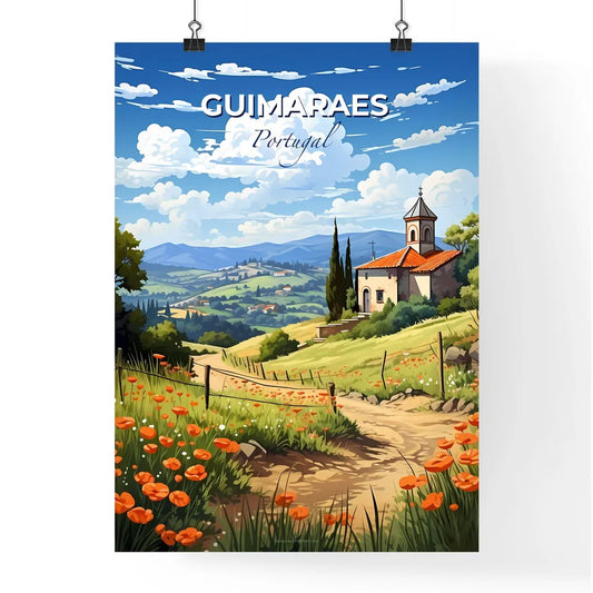Guimaraes, Portugal, A Poster of a landscape with a house and flowers Default Title