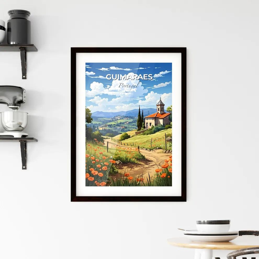 Guimaraes, Portugal, A Poster of a landscape with a house and flowers Default Title