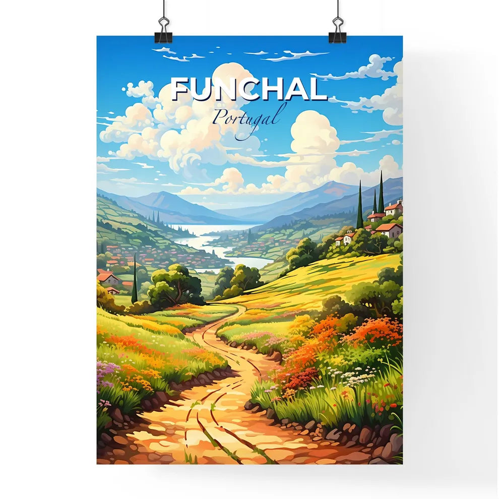 Funchal, Portugal, A Poster of a landscape with a road and a river Default Title