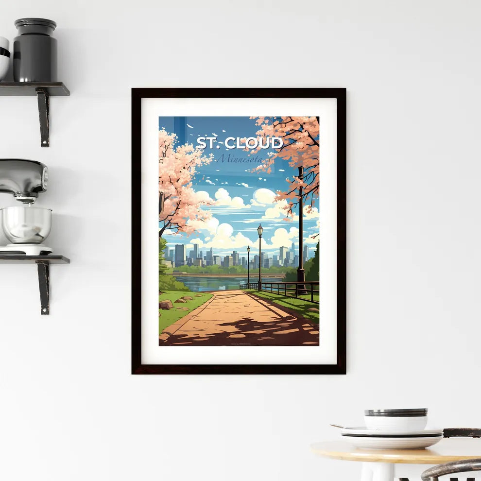 St. Cloud, Minnesota, A Poster of a park with a bridge and trees and a city in the background Default Title