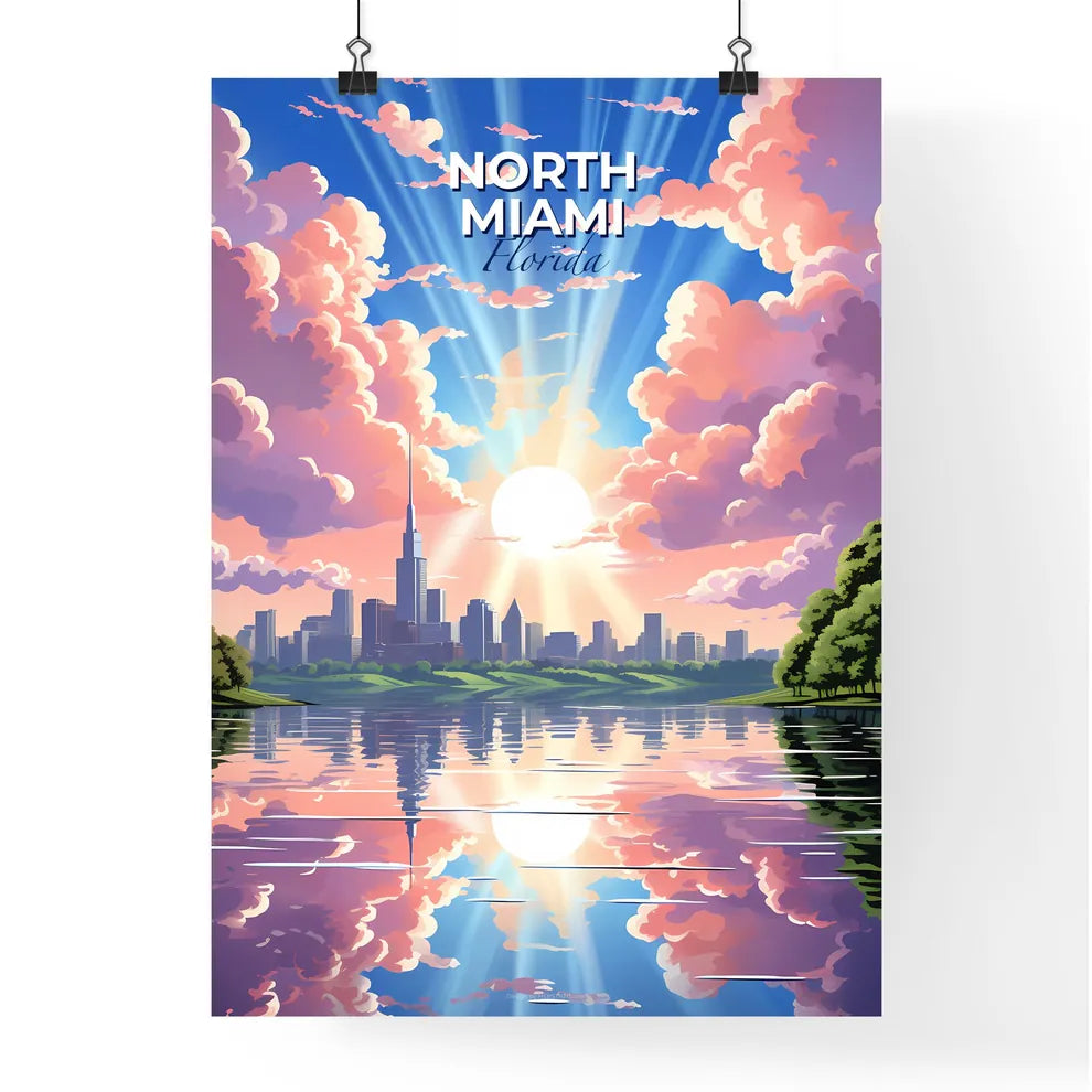 North Miami, Florida, A Poster of a city with a pink sky and clouds Default Title