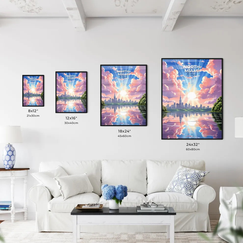 North Miami, Florida, A Poster of a city with a pink sky and clouds Default Title