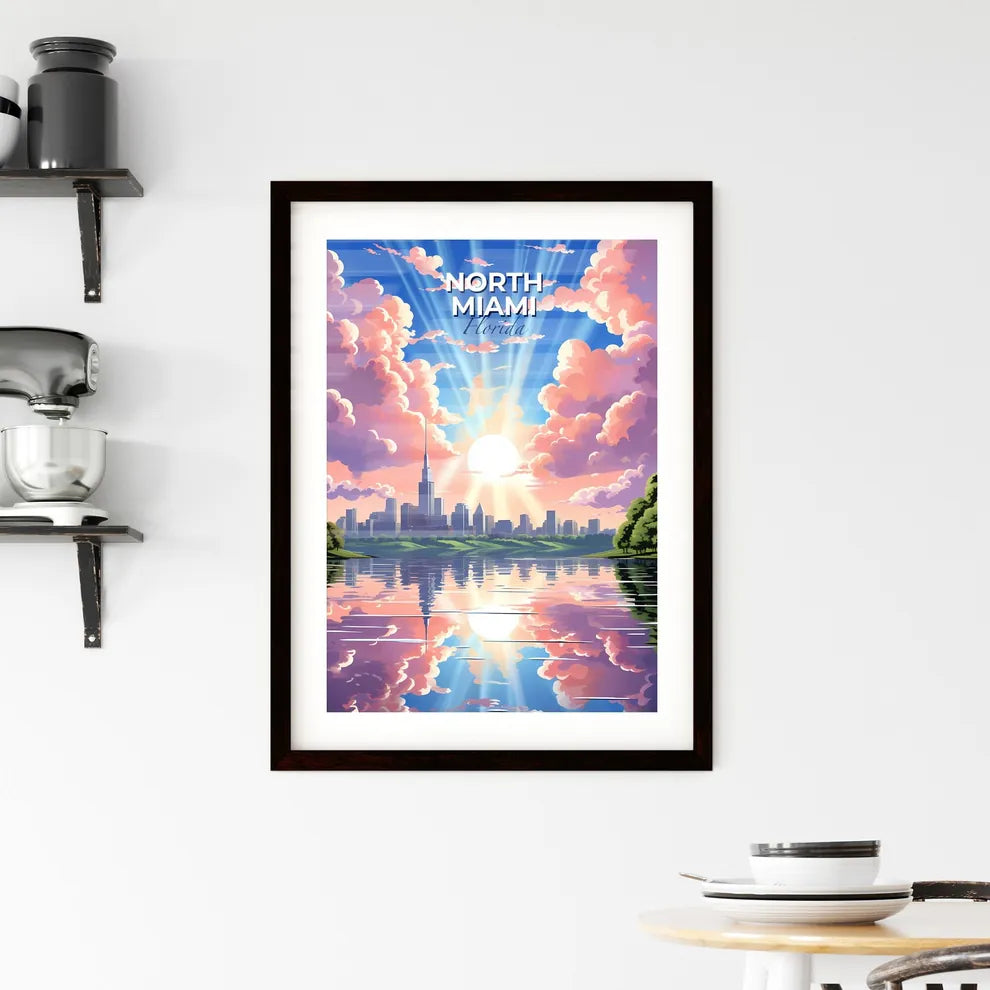 North Miami, Florida, A Poster of a city with a pink sky and clouds Default Title