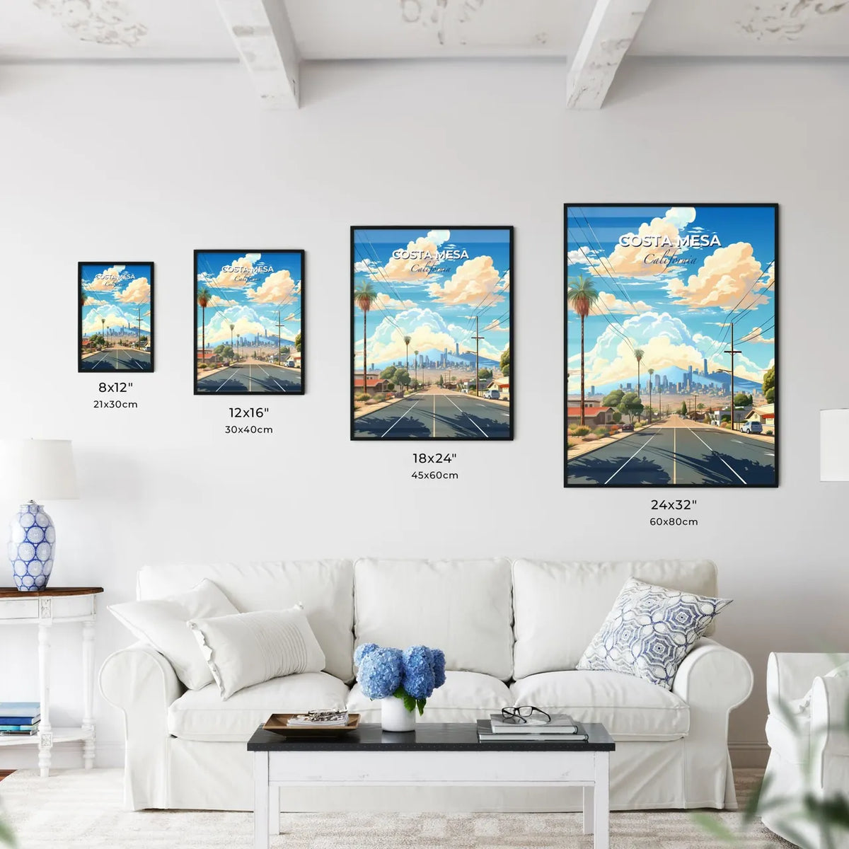 Costa Mesa, California, A Poster of a road with trees and buildings in the background Default Title