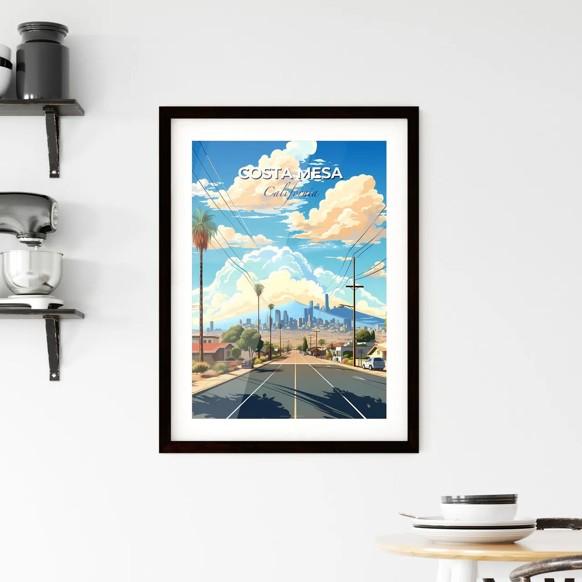 Costa Mesa, California, A Poster of a road with trees and buildings in the background Default Title