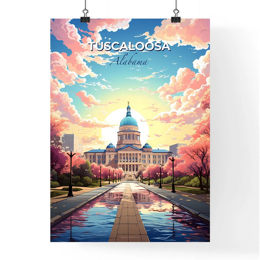 Tuscaloosa, Alabama, A Poster of a large building with a dome and a domed roof with trees and a road with pink flowers Default Title