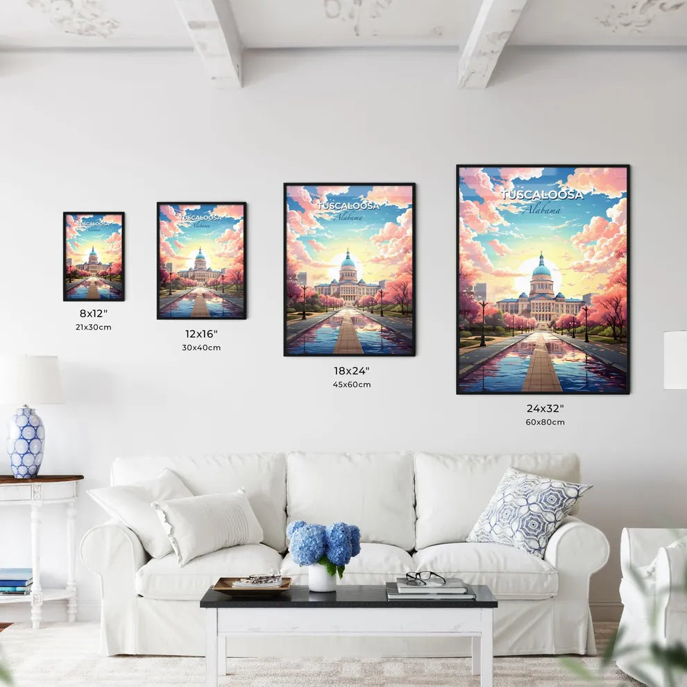 Tuscaloosa, Alabama, A Poster of a large building with a dome and a domed roof with trees and a road with pink flowers Default Title