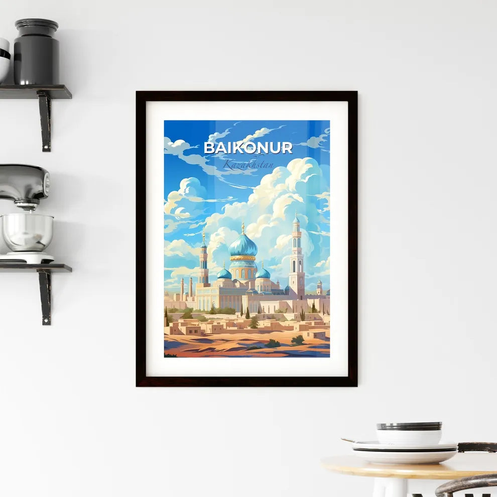 Baikonur, Kazakhstan, A Poster of a large building with blue domes and towers Default Title